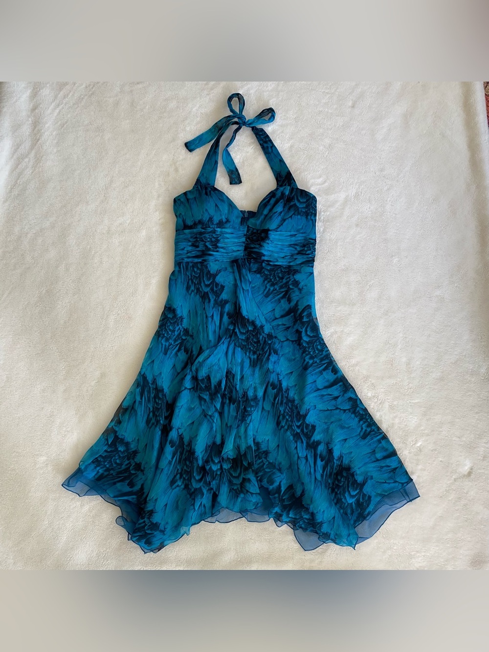 Vintage Laundry by Shelli Segal 100% Silk Blue & Black Watercolor Halter Dress 4 - Picture 8 of 14